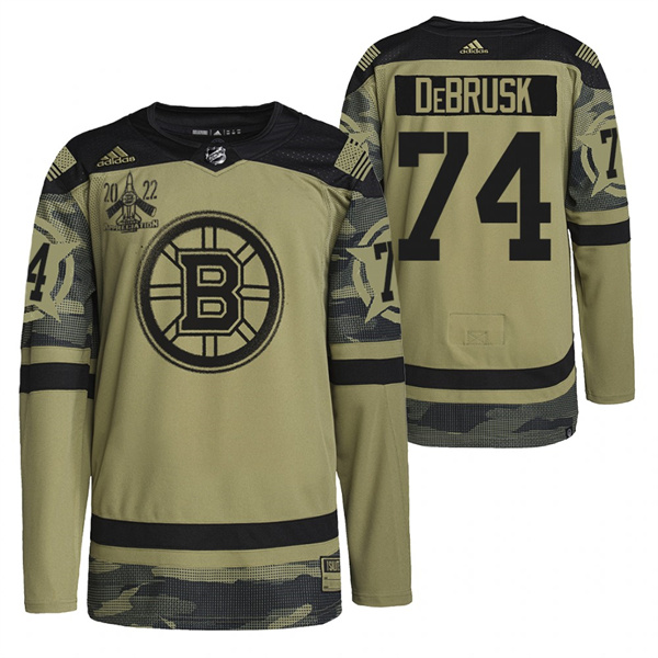 Men's Boston Bruins #74 Jake DeBrusk 2022 Camo Military Appreciation Night Stitched